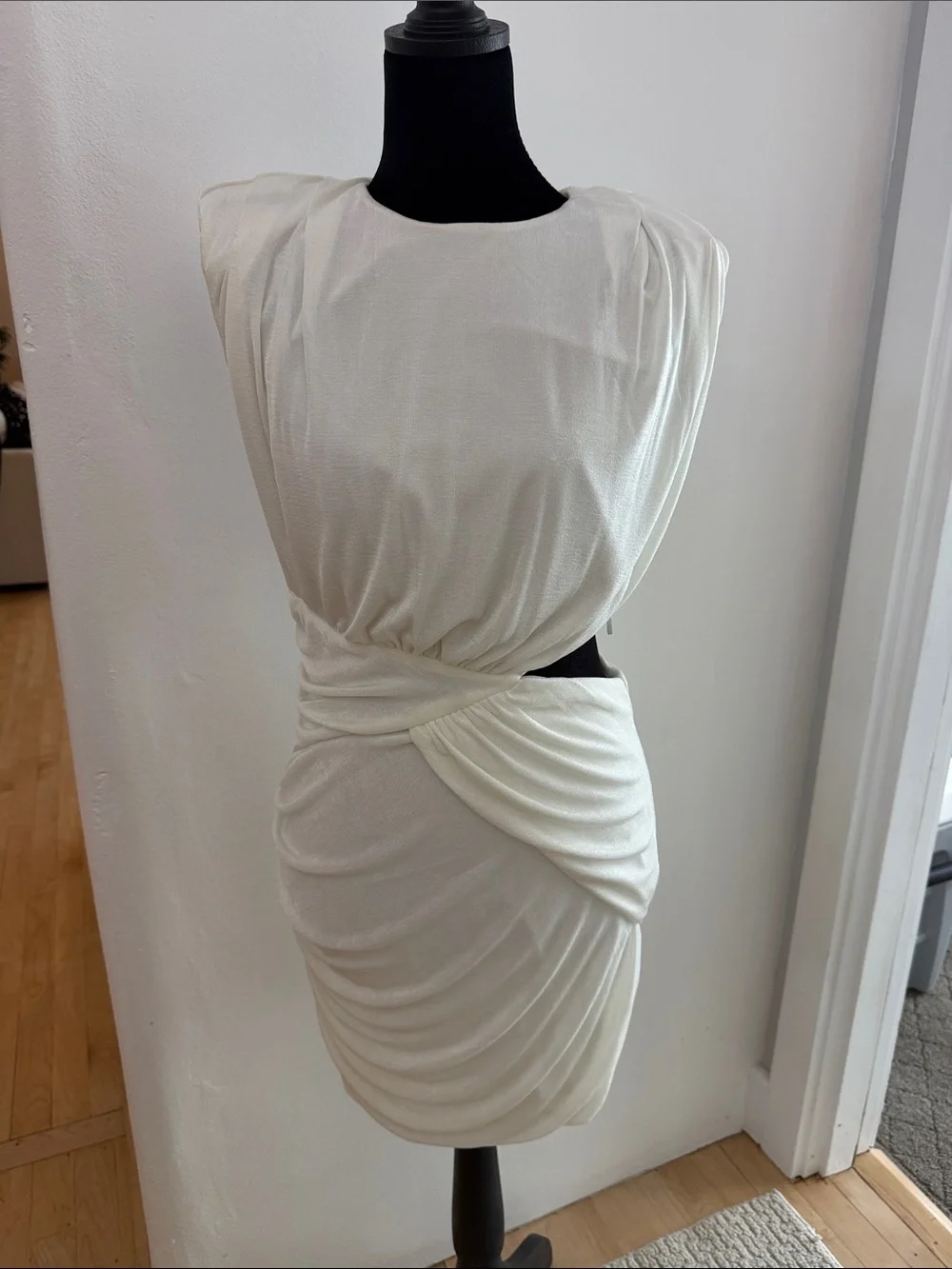 White Draped Mini Dress with Side Cutout